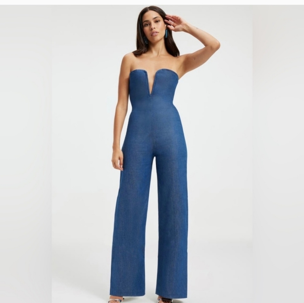 Good American Strapless Denim Jumpsuit